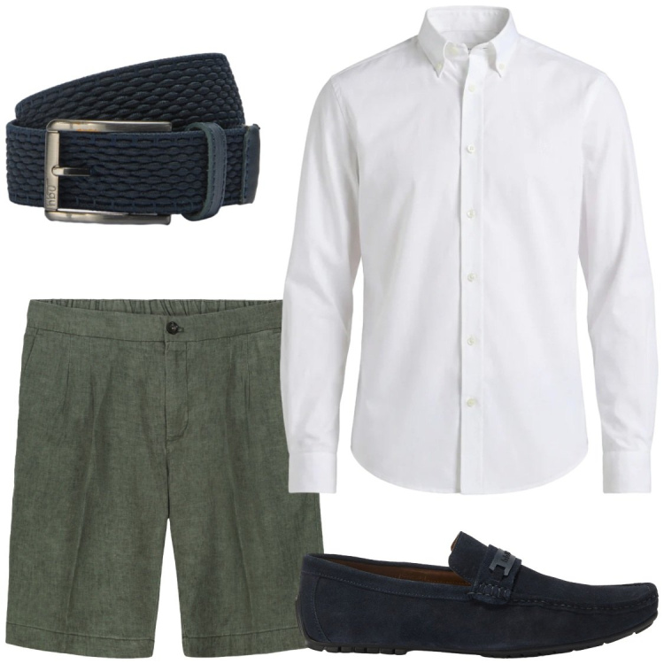 Outfit uomo - Maniche arrotolate. Stile Trendy per Serata speciale. Abbinamento con camicie, scarpe stringate, cinture, bermuda.