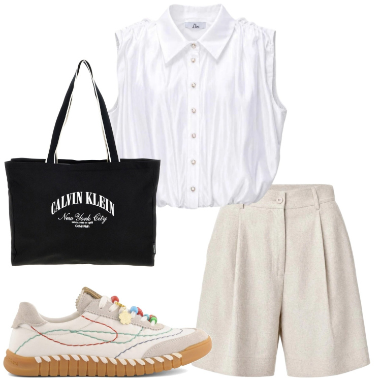 Outfit donna - Total look #2438495. Stile Basic per Tutti i giorni. Abbinamento con shorts, top, sneakers, borse a spalla.