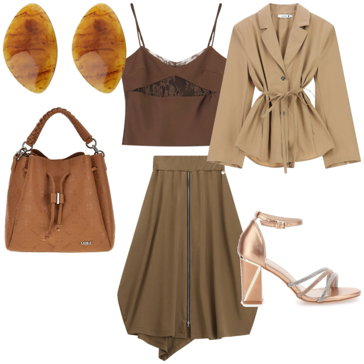 Outfit donna - Leonessa. per Ufficio. Abbinamento con canottiere, gonne longuette, blazer, cappotti, sandali col tacco, borse a tracolla.