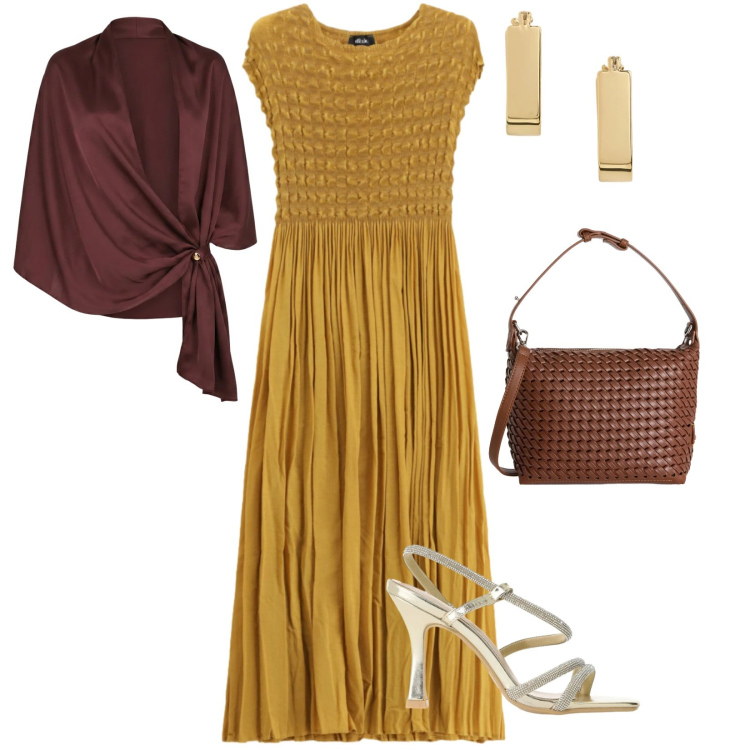Outfit donna - Matrimonio a luglio. per Cerimonia. Abbinamento con borse a spalla, orecchini, vestiti lunghi, stole, sandali col tacco.