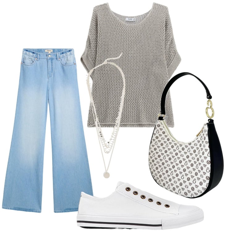 Outfit donna - Total look #2438501. Stile Casual per Tutti i giorni. Abbinamento con jeans, sneakers, collane, borse a spalla, top.