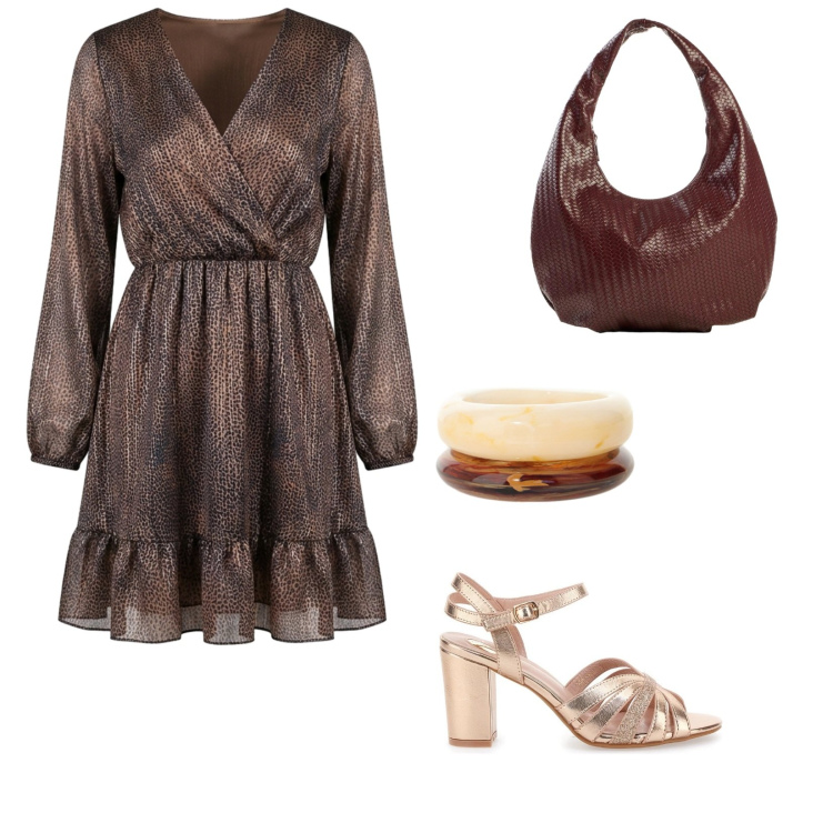 Outfit donna - La protagonista. per Serata fuori. Abbinamento con borse a mano, braccialetti, vestiti corti, sandali col tacco.
