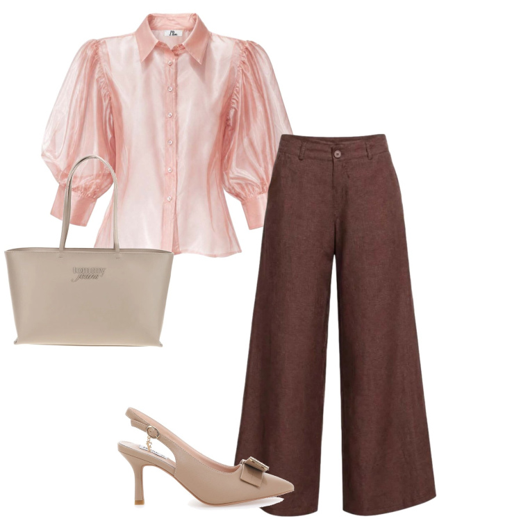 Outfit donna - La camicia è il focus. Stile Chic per Serata fuori. Abbinamento con camicie a manica corta, pantaloni a palazzo, décolleté, borse a spalla.