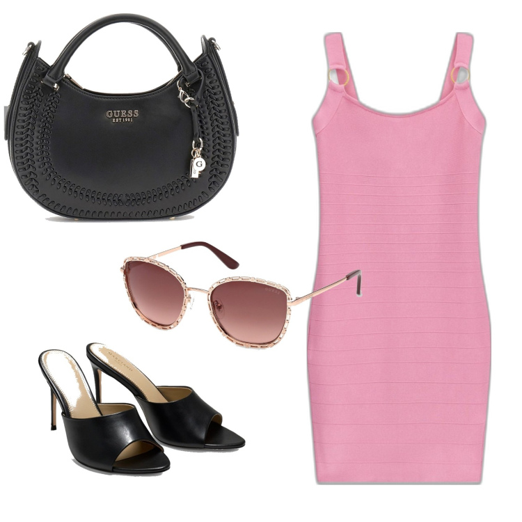 Outfit mujer - Sexy look. Estilo Sexy para Todos los días. Combinación con vestidos midi/longuettes, sandalias de tacón, bolsos de mano, gafas de sol.