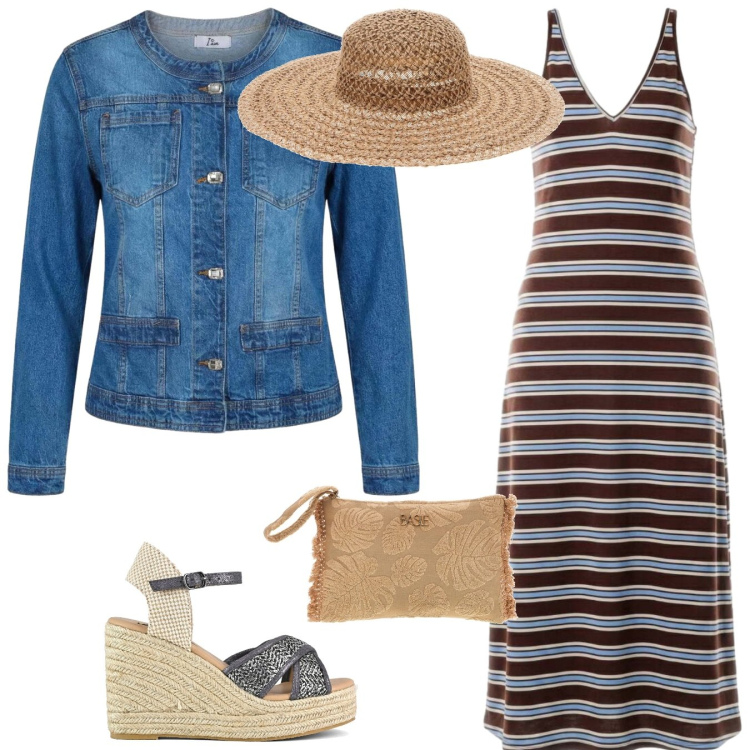 Outfit donna - Vado in Spagna. Stile Boho per Mare. Abbinamento con vestiti lunghi, blazer, zeppe, pochette, cappelli.