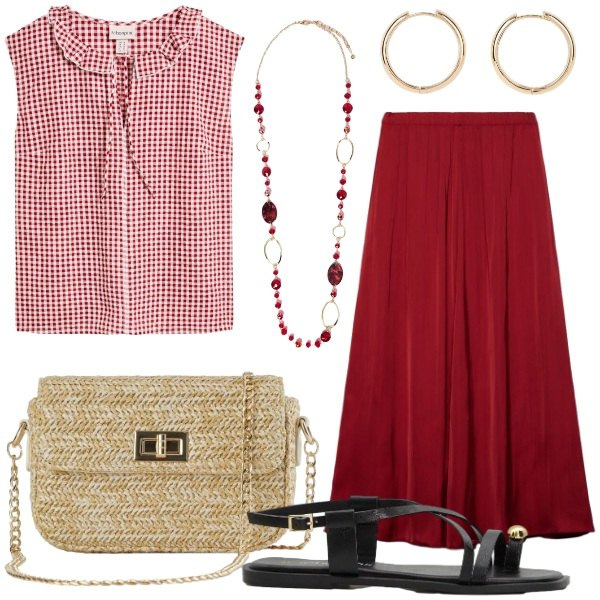 Outfit donna - Una camicia e sei in vacanza. Stile Glamour per Tutti i giorni. Abbinamento con orecchini, borse a tracolla, sandali, tuniche, gonne longuette, collane.
