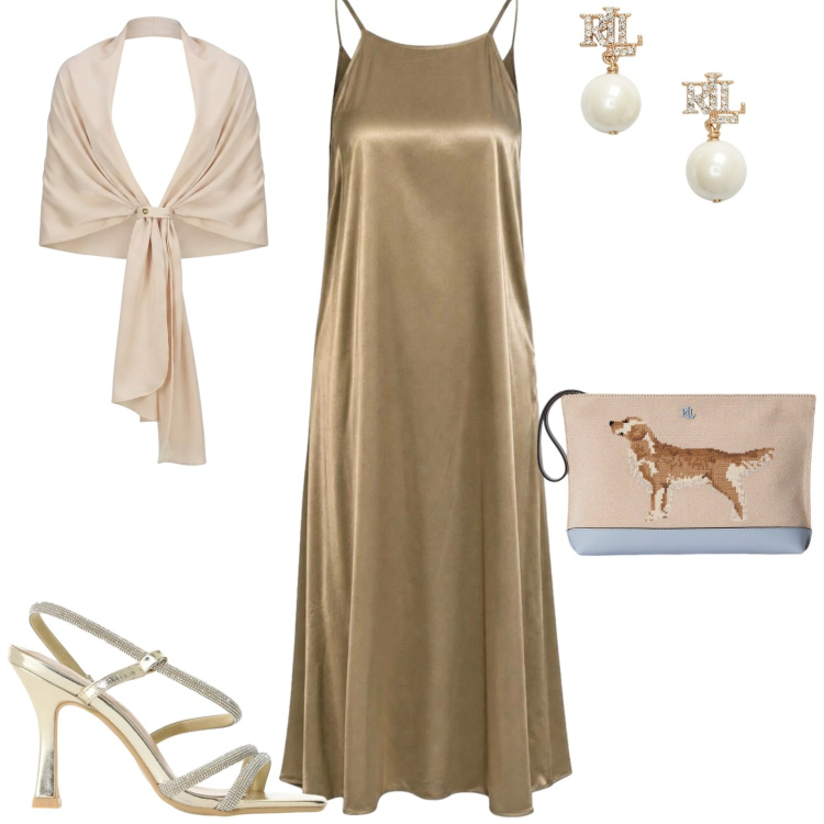 Outfit donna - Glamour serata evento speciale. Stile Glamour per Serata fuori. Abbinamento con vestiti lunghi, orecchini, pochette, stole, sandali col tacco.