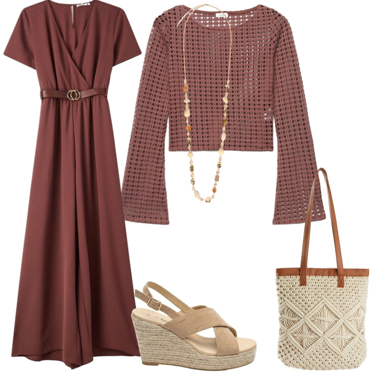 Outfit donna - Total look #2438550. Stile Casual chic per Tutti i giorni. Abbinamento con sandali col tacco, shopping bag, vestiti lunghi, maglieria, collane.