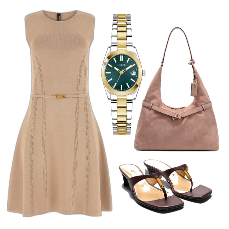 Outfit mujer - Urban style. Estilo Urban para Todos los días. Combinación con sandalias de piel, vestidos cortos, bolsos de hombro, relojes analógicos.