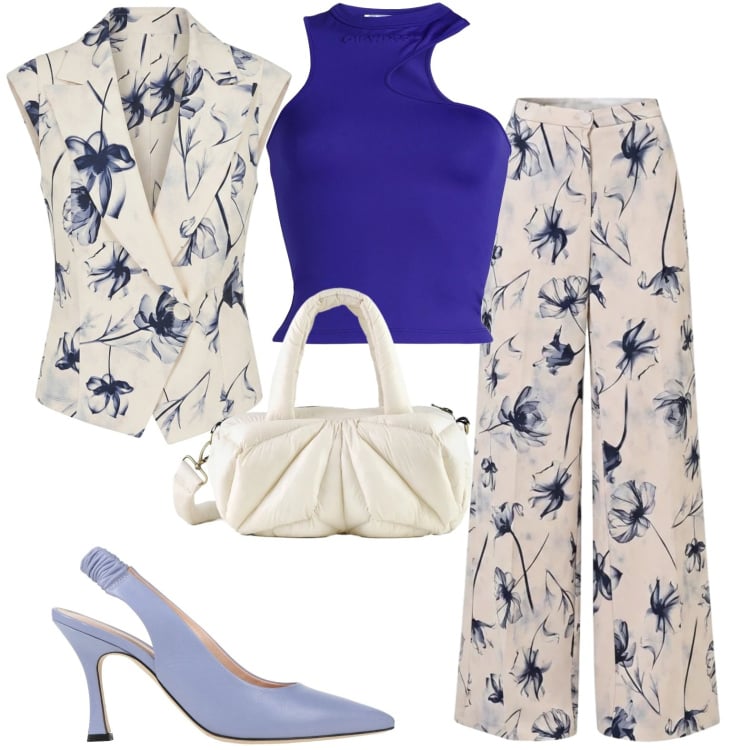 Outfit donna - Total look #2438580. Stile Casual chic per Serata fuori. Abbinamento con top, décolleté, gilet, pantaloni a palazzo, borse a mano.