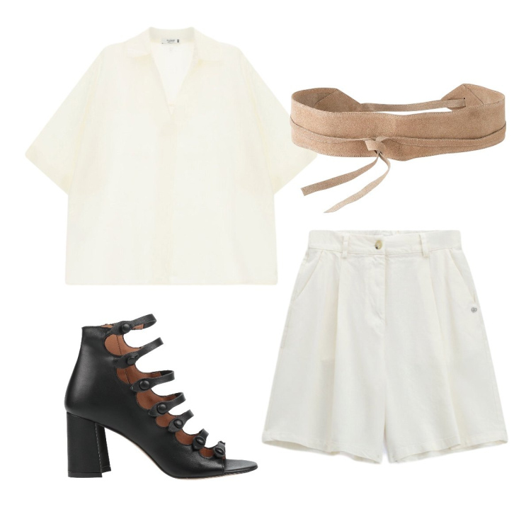 Outfit donna - Libertà di muoversi. Stile Minimal per Tutti i giorni. Abbinamento con stivaletti, cinture, bermuda, camicie a manica corta.