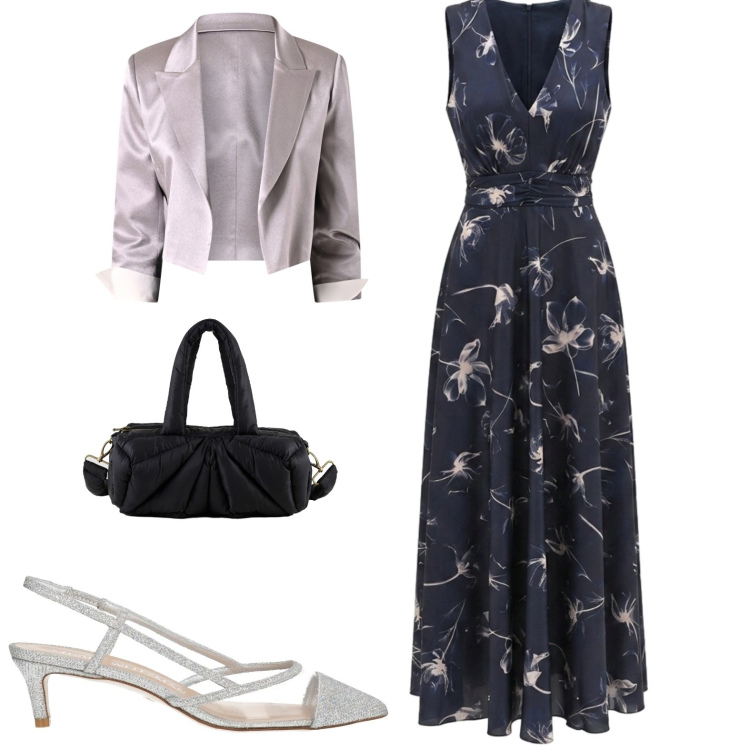 Outfit donna - Chic. Stile Chic per Serata fuori. Abbinamento con décolleté, borse a mano, vestiti lunghi, bolero.