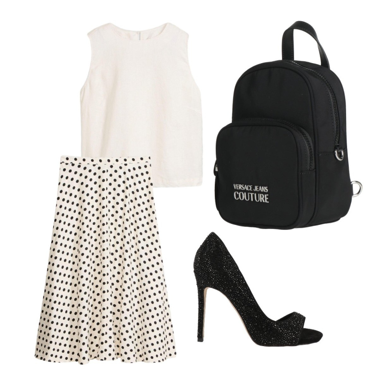 Outfit donna - Pois brillanti. Stile Trendy per Cerimonia. Abbinamento con décolleté, zaini, gonne longuette, canottiere.