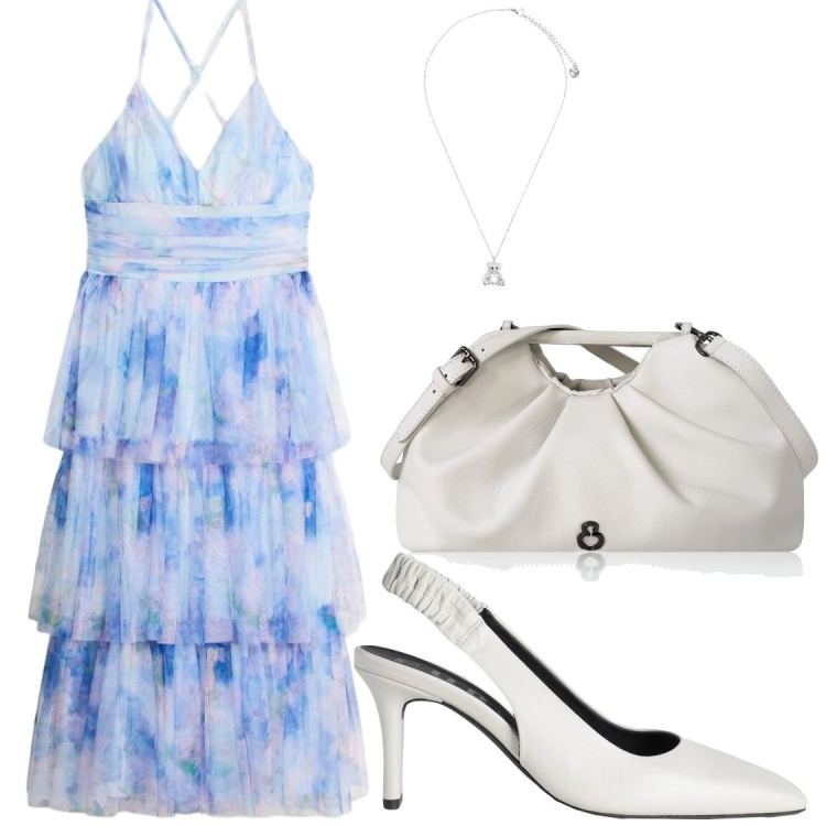 Outfit donna - Serate estive. Stile Chic per Serata fuori. Abbinamento con décolleté, vestiti midi/longuette, clutch, ciondoli.