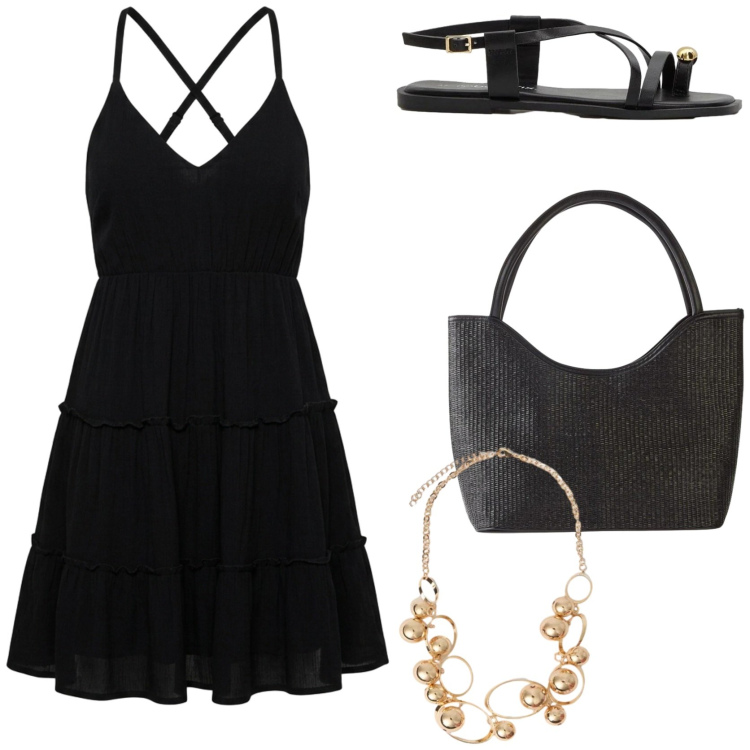 Outfit donna - Goth estivo. Stile Trendy per Tutti i giorni. Abbinamento con shopping bag, sandali, vestiti corti, collane.