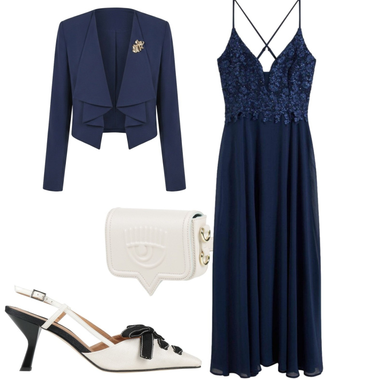 Outfit donna - Cerimonia. Stile Chic per Cerimonia. Abbinamento con marsupi, décolleté, vestiti lunghi, blazer.