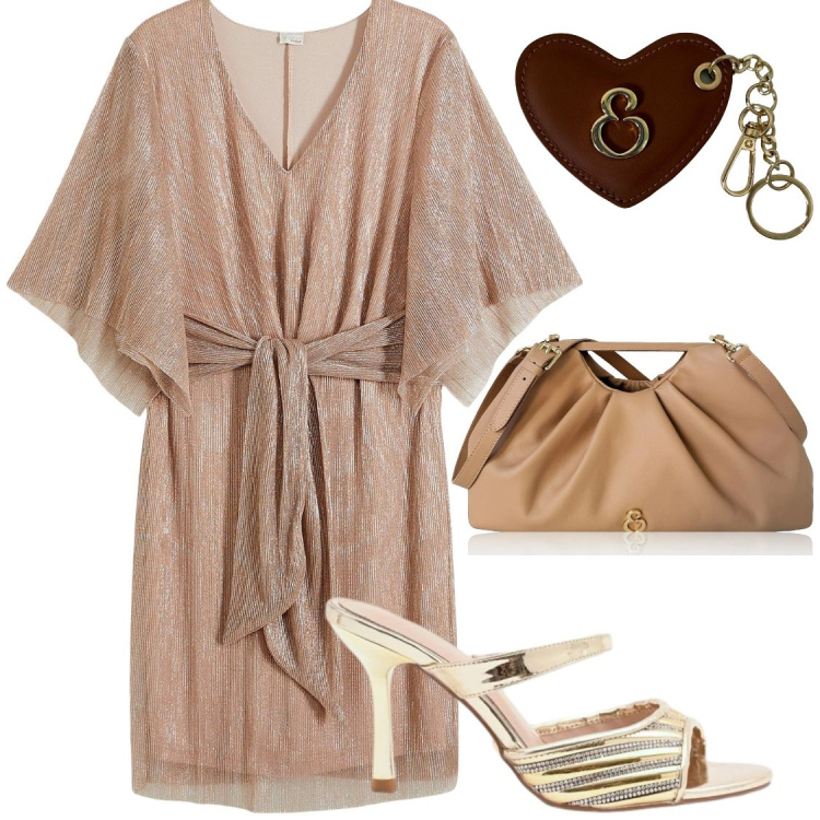 Outfit donna - Serate estive. Stile Glamour per Serata fuori. Abbinamento con vestiti, clutch, portachiavi, sabot.