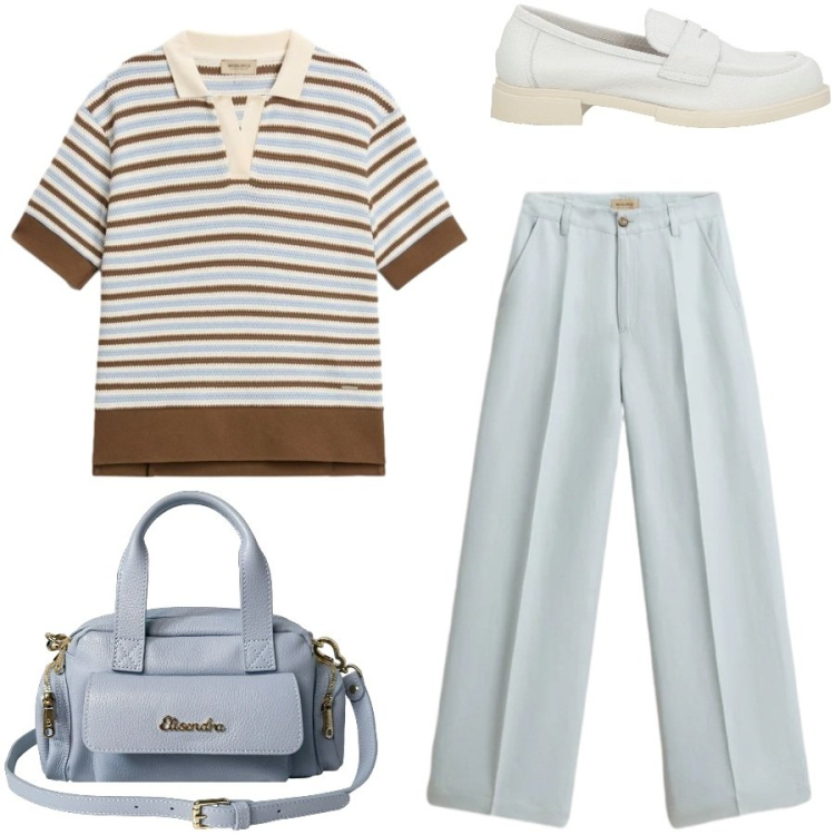 Outfit donna - Colori soft per l\' ufficio. Stile Bon Ton per Ufficio. Abbinamento con mocassini, borse a mano, pantaloni, polo.