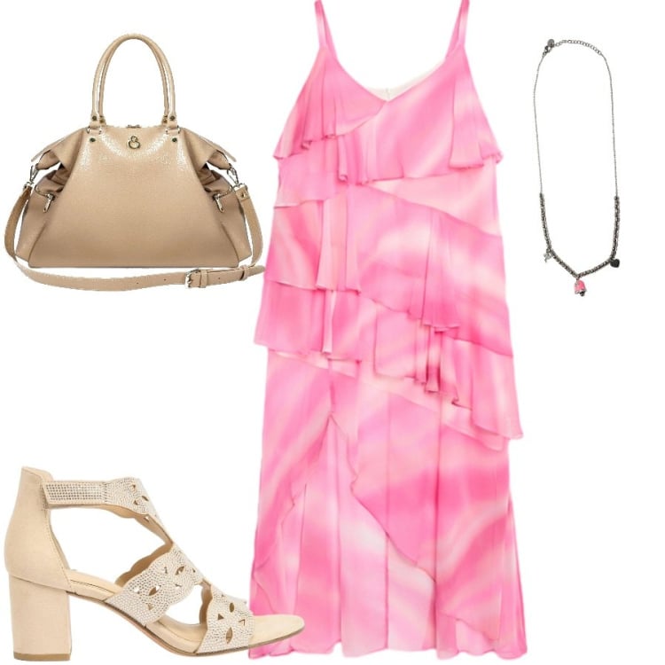 Outfit donna - Total look #2438680. Stile Casual chic per Tutti i giorni. Abbinamento con sandali col tacco, shopping bag, ciondoli, vestiti lunghi.
