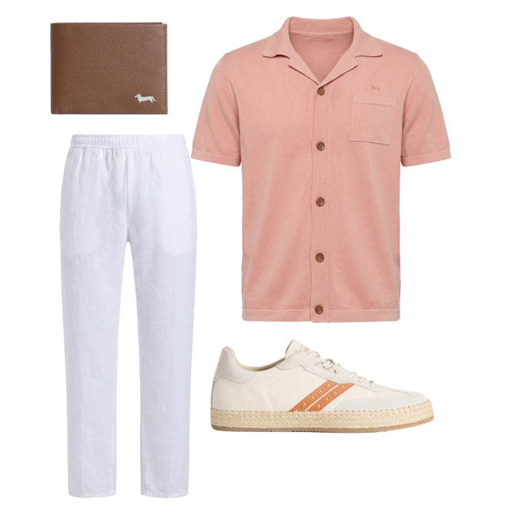 Outfit uomo - Camicia in cotone crêpe. Stile Urban per Tutti i giorni. Abbinamento con pantaloni, camicie a manica corta, portafogli, sneakers.