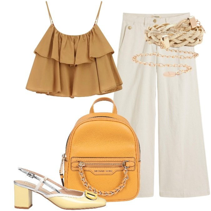 Outfit donna - Total look #2438694. Stile Sporty chic per Tutti i giorni. Abbinamento con zaini, décolleté, pantaloni, cinture, top.