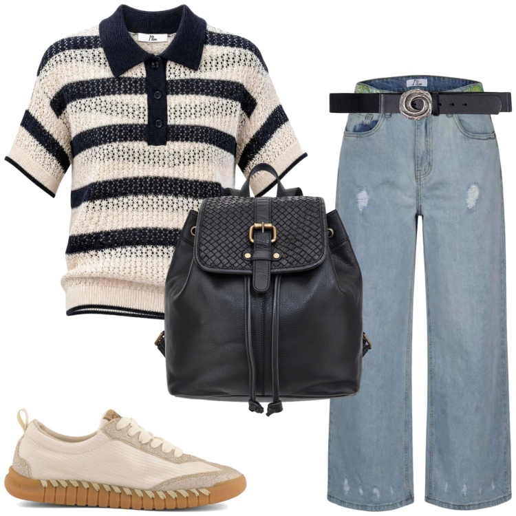 Outfit donna - "I AM": Mannish e casual. Stile Mannish per Tutti i giorni. Abbinamento con jeans strappati, cinture, polo, sneakers, zaini.