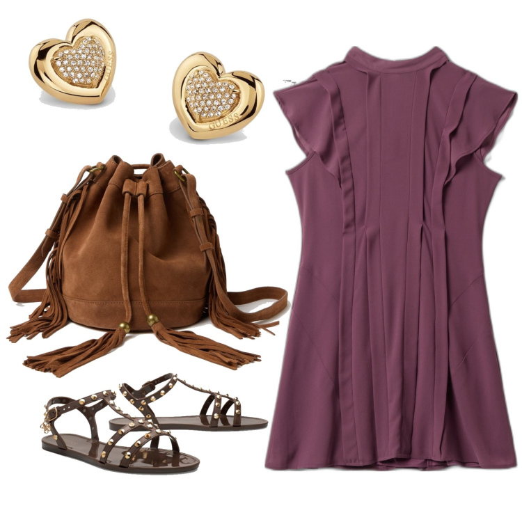 Outfit mujer - Bohemian. Estilo Boho para Todos los días. Combinación con vestidos cortos, sandalias de piel, mochilas, pendientes.