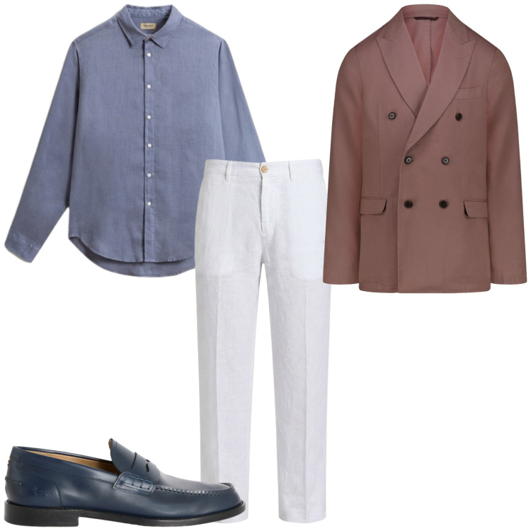 Outfit uomo - Cerimonia estiva di giorno. Stile Business/Elegante per Cerimonia. Abbinamento con scarpe stringate, pantaloni chino, camicie, giacche.