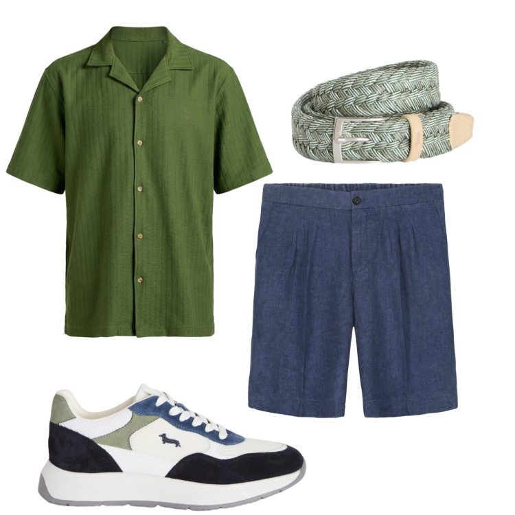 Outfit uomo - Jeans e verde. Stile Trendy per Tutti i giorni. Abbinamento con sneakers, camicie a manica corta, cinture, bermuda.