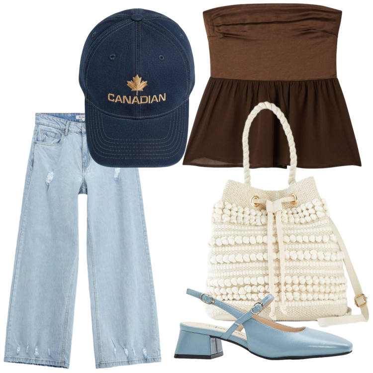 Outfit donna - Minimal style. Stile Minimal per Tutti i giorni. Abbinamento con décolleté, borse a secchiello, top, berretti, jeans.