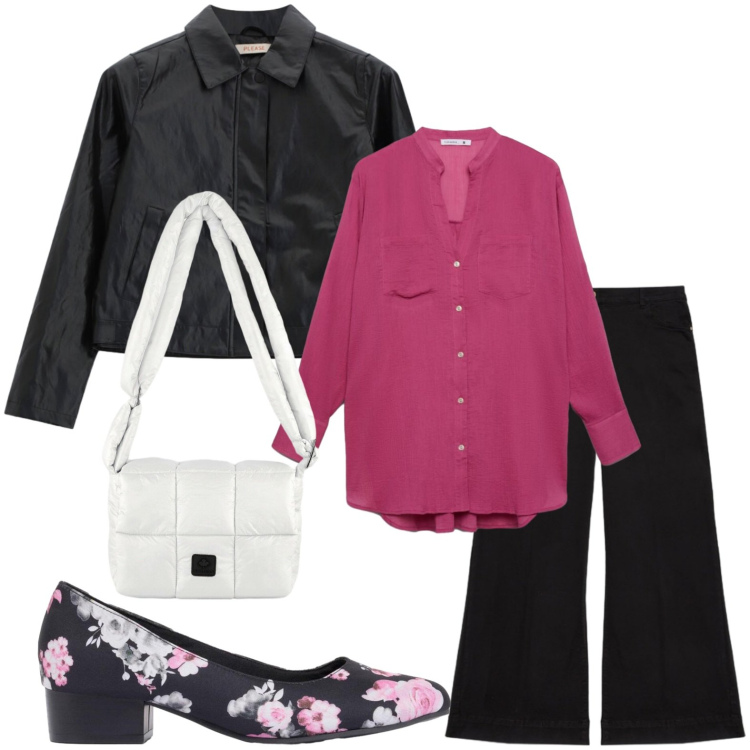 Outfit donna - Décolleté floreale. Stile Bon Ton per Tutti i giorni. Abbinamento con décolleté, camicie, blazer, pantaloni, borse a spalla.