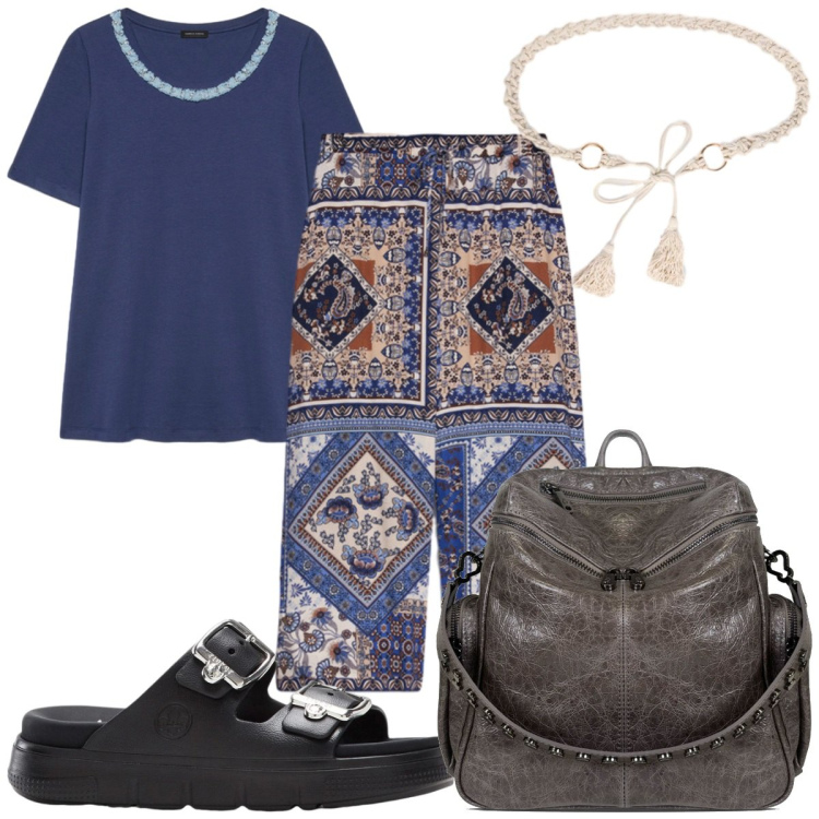 Outfit donna - Total look #2438802. Stile Etnico per Tutti i giorni. Abbinamento con ciabatte, zaini, t-shirt, cinture, pantaloni.