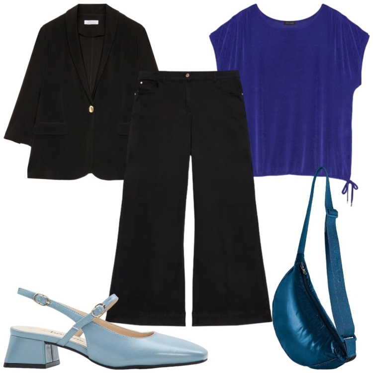 Outfit donna - Total look #2438808. Stile Casual per Tutti i giorni. Abbinamento con décolleté, blazer, pantaloni, t-shirt, borse a tracolla.