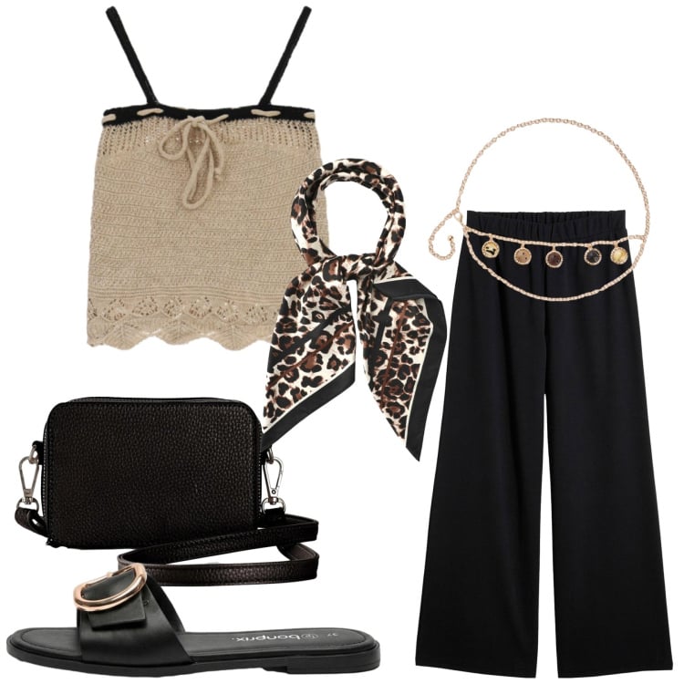 Outfit donna - Total look #2438817. Stile Basic per Tutti i giorni. Abbinamento con ciabatte, pantaloni, borse a tracolla, foulard, cinture, maglieria.