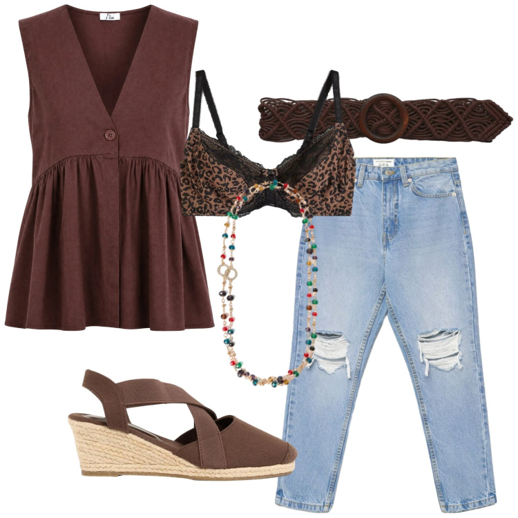 Outfit donna - Total look #2438826. Stile Basic per Tutti i giorni. Abbinamento con zeppe, reggiseni, gilet, jeans mom, cinture, collane.