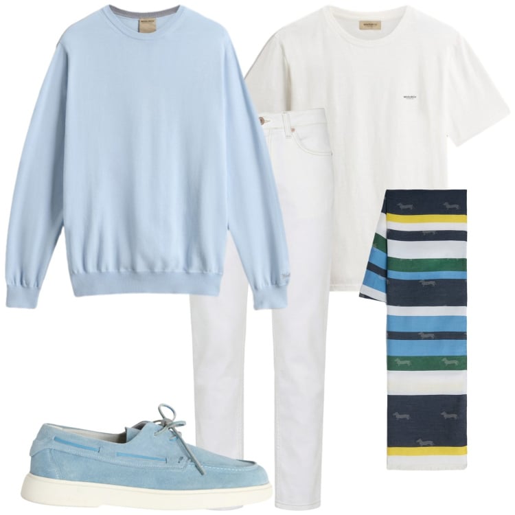 Outfit uomo - Total look #2438861. Stile Casual per Tutti i giorni. Abbinamento con jeans, scarpe stringate, sciarpe, t-shirt, maglieria.