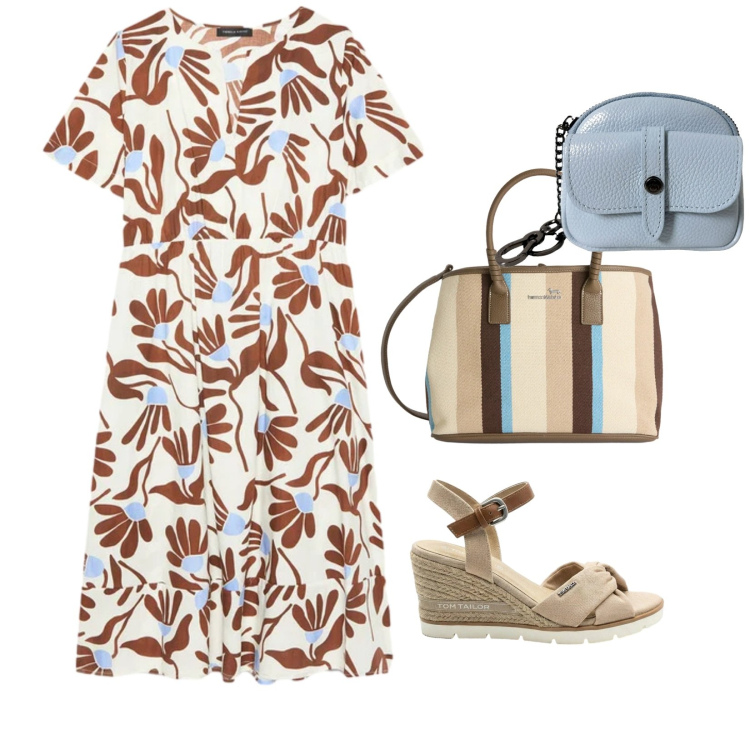 Outfit donna - Luglio con il bene che ti voglio. per Tutti i giorni. Abbinamento con sandali col tacco, shopping bag, portachiavi, vestiti lunghi.