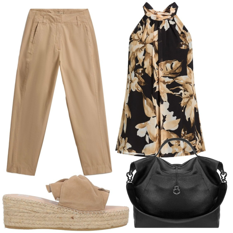 Outfit donna - top e espedrillas versatili. Stile Chic per Serata fuori. Abbinamento con top, espadrillas, borse a spalla, pantaloni.