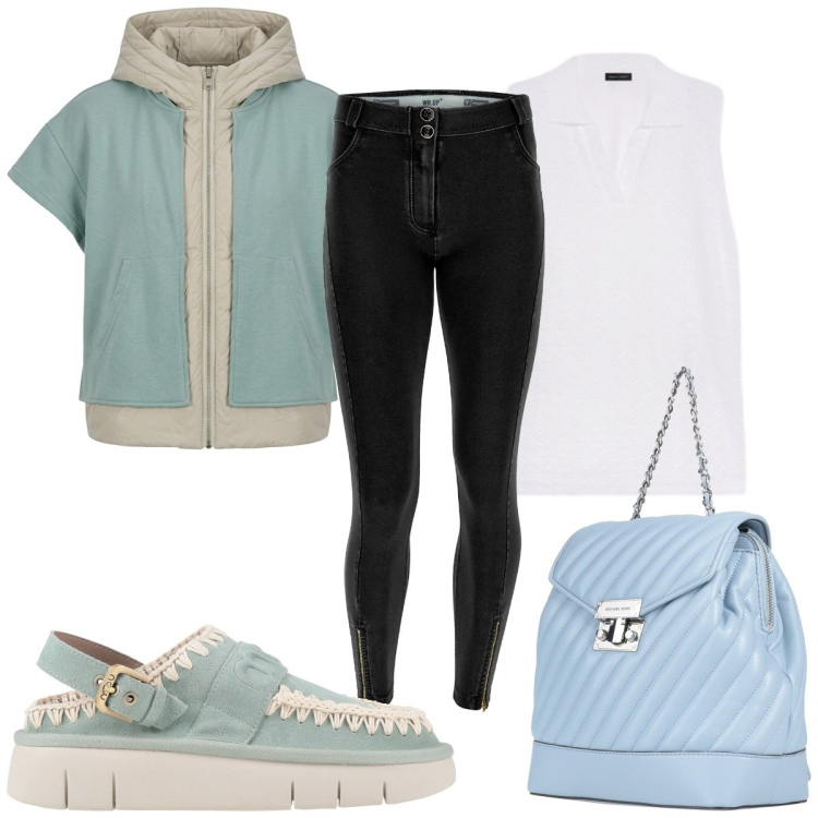 Outfit donna - Total look #2438906. Stile Basic per Sport. Abbinamento con décolleté, zaini, polo, jeggings, piumini.