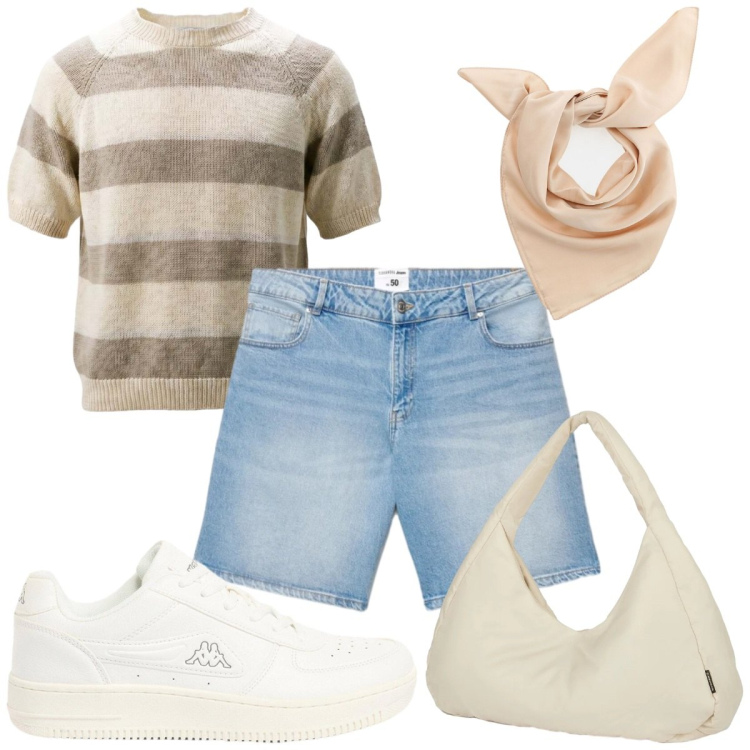 Outfit donna - Total look #2438909. Stile Basic per Tutti i giorni. Abbinamento con sneakers, maglieria, shorts, borse a spalla, foulard.