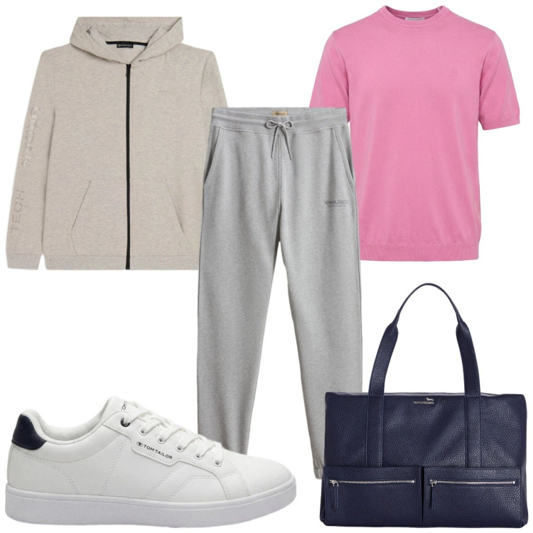 Outfit uomo - Total look #2438942. Stile Trendy per Sport. Abbinamento con sneakers, borse sportive, t-shirt, felpe con cappuccio, pantaloni.