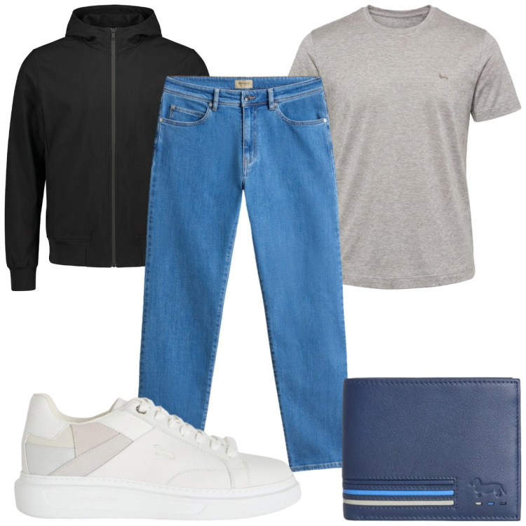 Outfit uomo - Total look #2438949. Stile Casual per Tutti i giorni. Abbinamento con sneakers, portafogli, t-shirt, bomber, pantaloni.