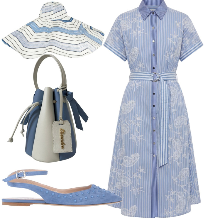 Outfit donna - Chemisier. Stile Casual per Tutti i giorni. Abbinamento con ballerine, cappelli, vestiti chemisier, borse a secchiello.