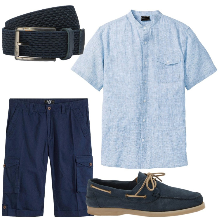 Outfit uomo - Metto la camicia in lino. Stile Trendy per Serata speciale. Abbinamento con bermuda, camicie a manica corta, scarpe stringate, cinture.