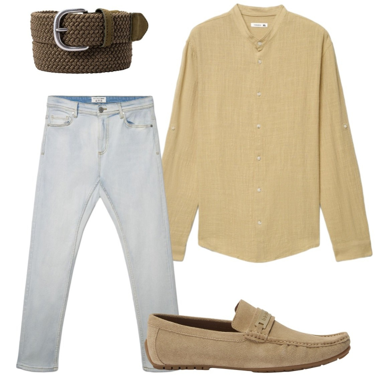 Outfit uomo - In ufficio. Stile Trendy per Ufficio. Abbinamento con scarpe stringate, jeans skinny, camicie, cinture.