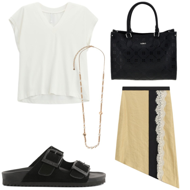 Outfit donna - Oroscopo il Leone. Stile Romantica per Serata fuori. Abbinamento con top, gonne longuette, collane, borse a tracolla, sandali in pelle.