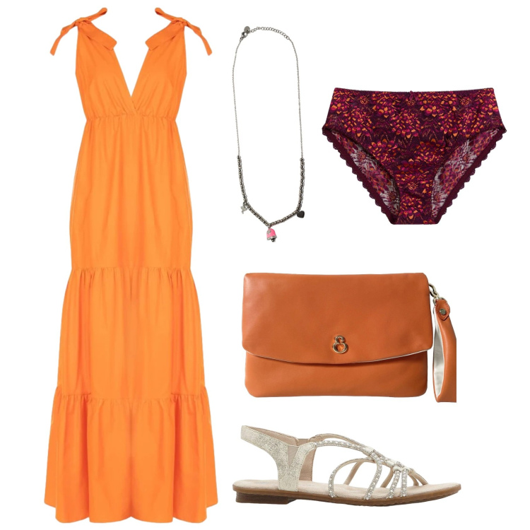 Outfit donna - L'abito per l'estate. Stile Casual per Tutti i giorni. Abbinamento con pochette, ciondoli, vestiti lunghi, sandali, culotte.