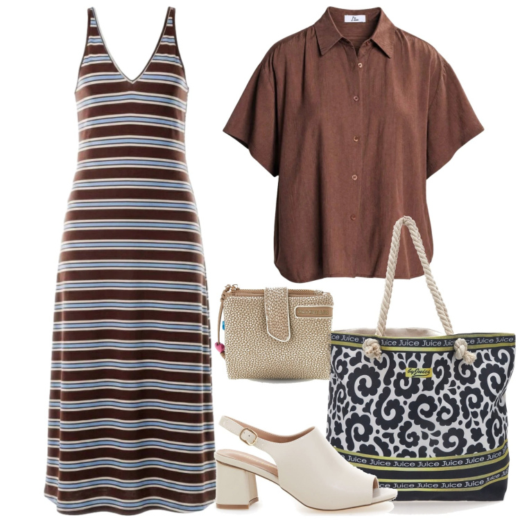 Outfit donna - Trova il tuo stile con I AM. Stile Casual chic per Tutti i giorni. Abbinamento con vestiti lunghi, camicie a manica corta, portafogli, borse a tracolla, sandali col tacco.