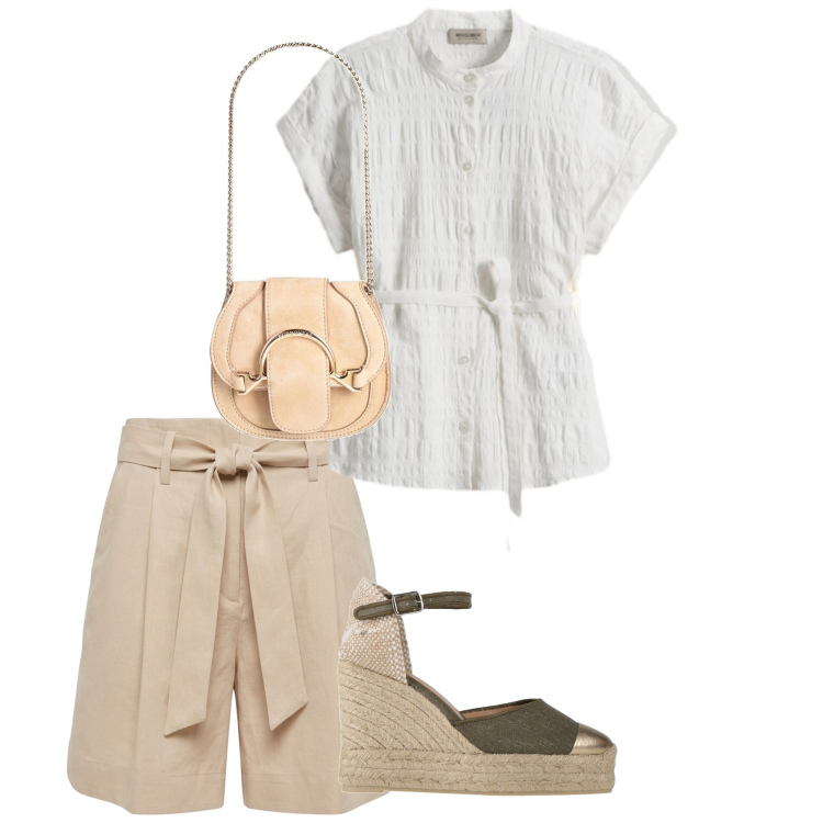 Outfit donna - Colori neutri. Stile Minimal per Mare. Abbinamento con marsupi, espadrillas, bermuda, bluse.
