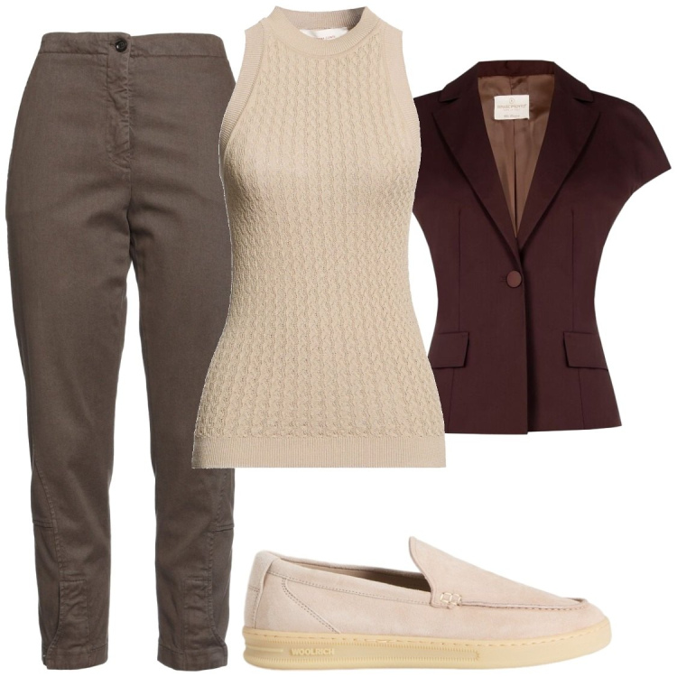 Outfit donna - In ufficio. Stile Chic per Ufficio. Abbinamento con jeans slim fit, top, mocassini, blazer.